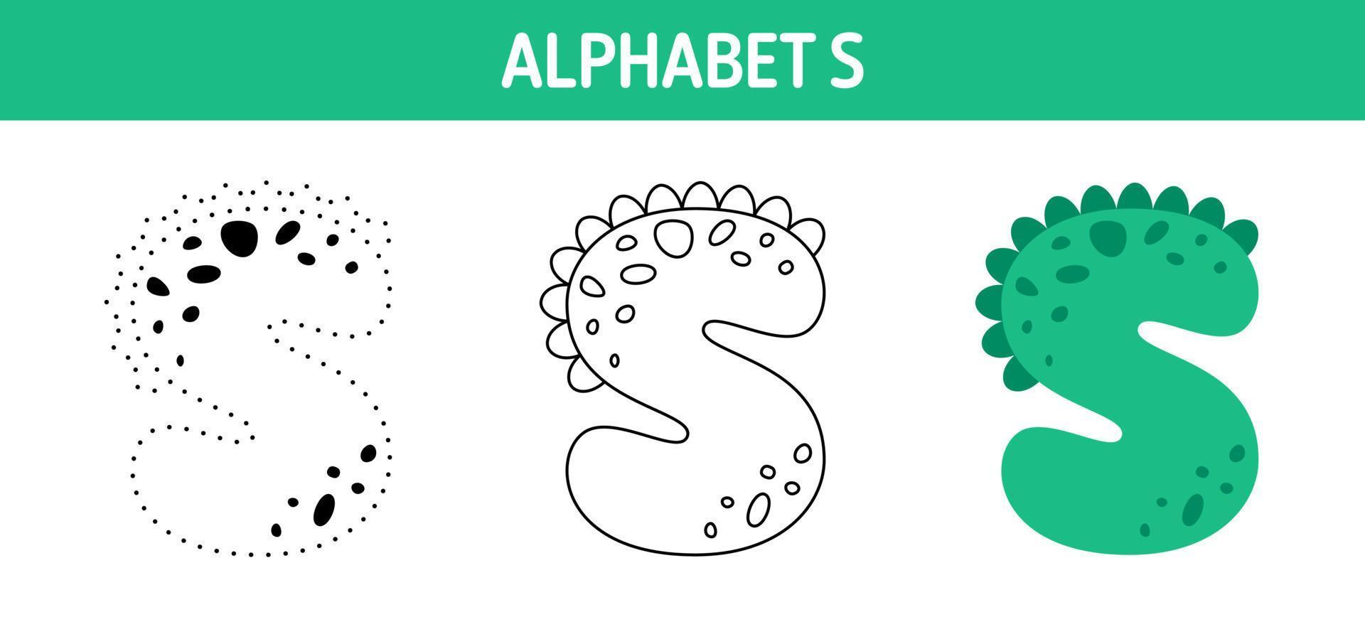 Alphabet S tracing and coloring worksheet for kids vector