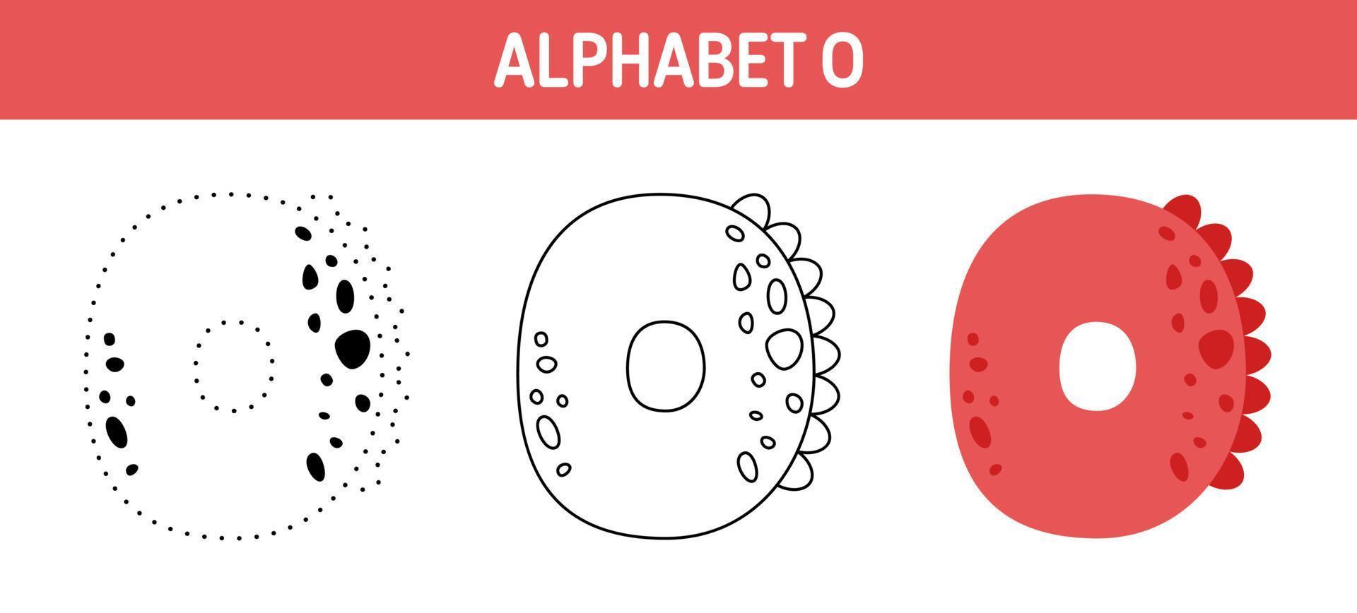 Alphabet O tracing and coloring worksheet for kids vector