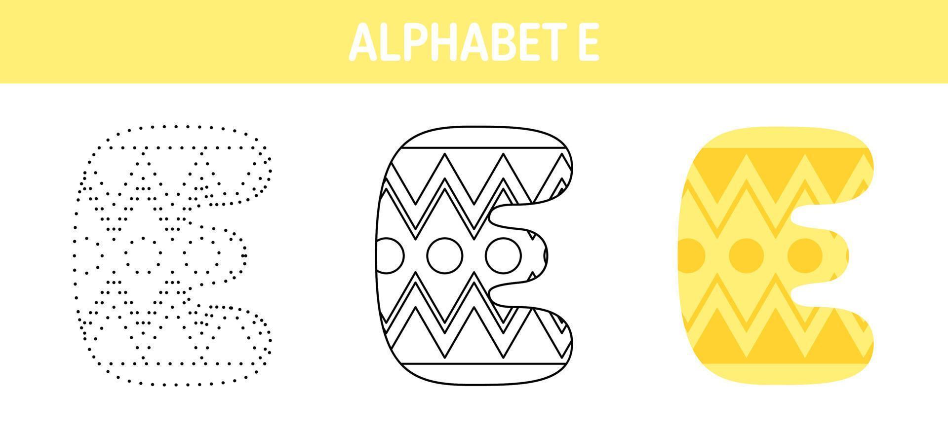 hoja de trabajo para colorear y trazar el alfabeto e para niños vector