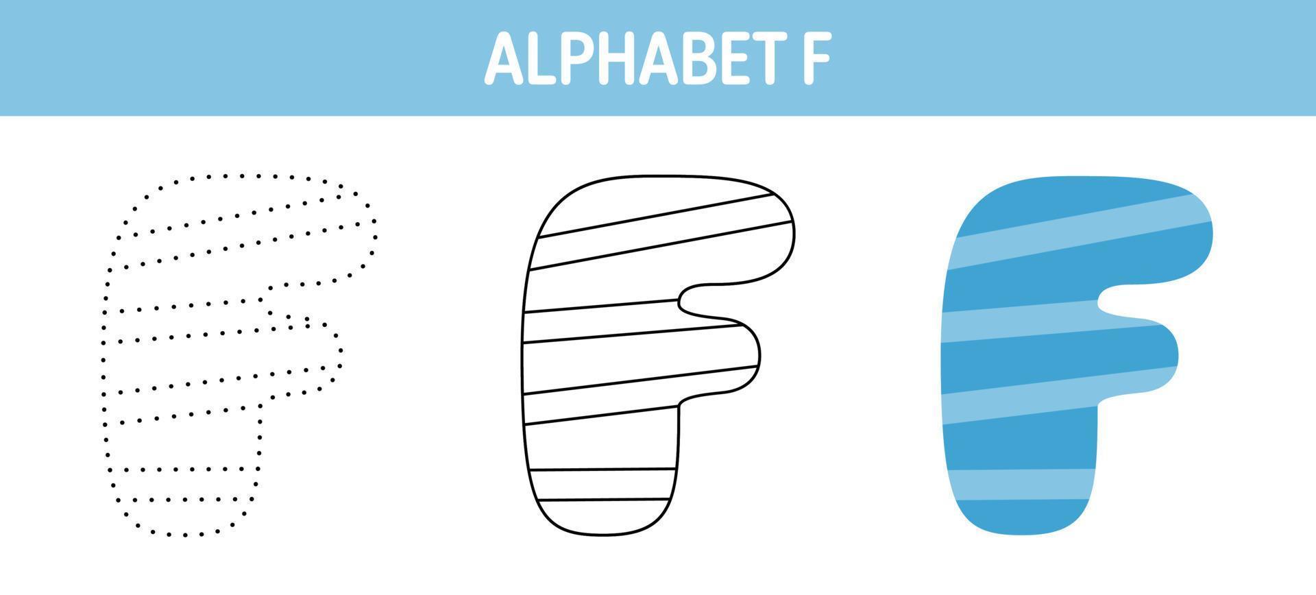 Alphabet F tracing and coloring worksheet for kids vector