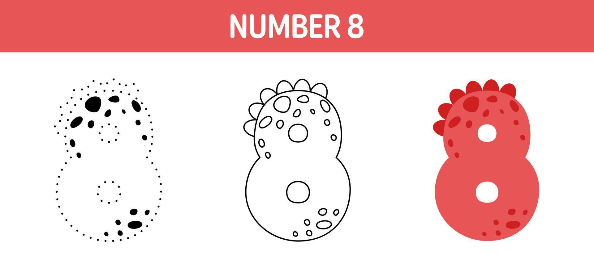 Number 8 tracing and coloring worksheet for kids vector