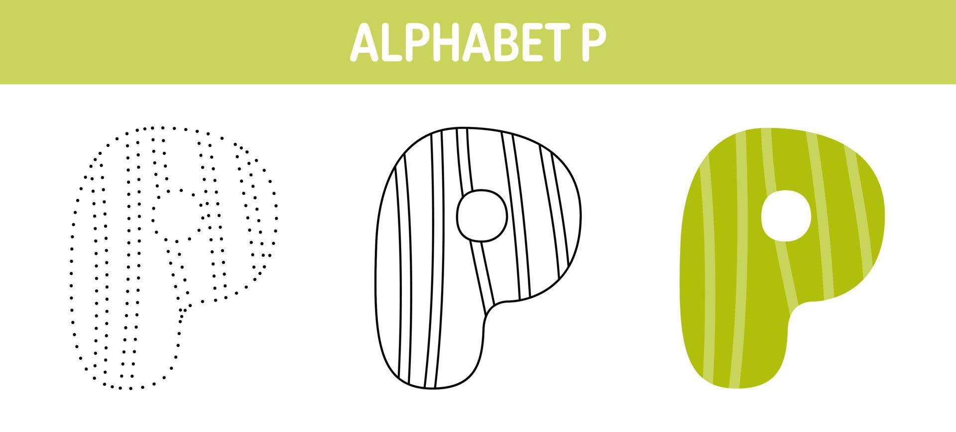 Alphabet P tracing and coloring worksheet for kids vector