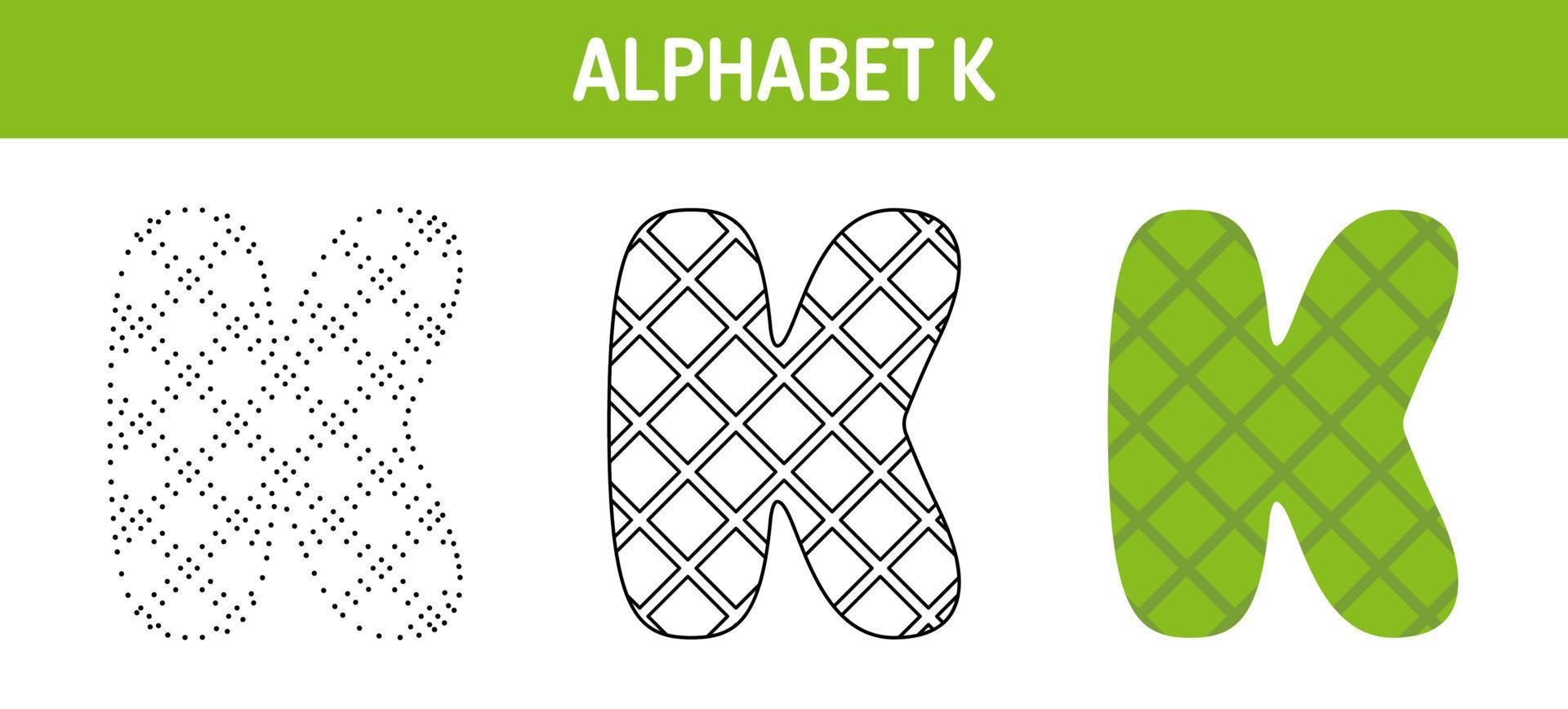 hoja de trabajo para colorear y trazar el alfabeto k para niños vector