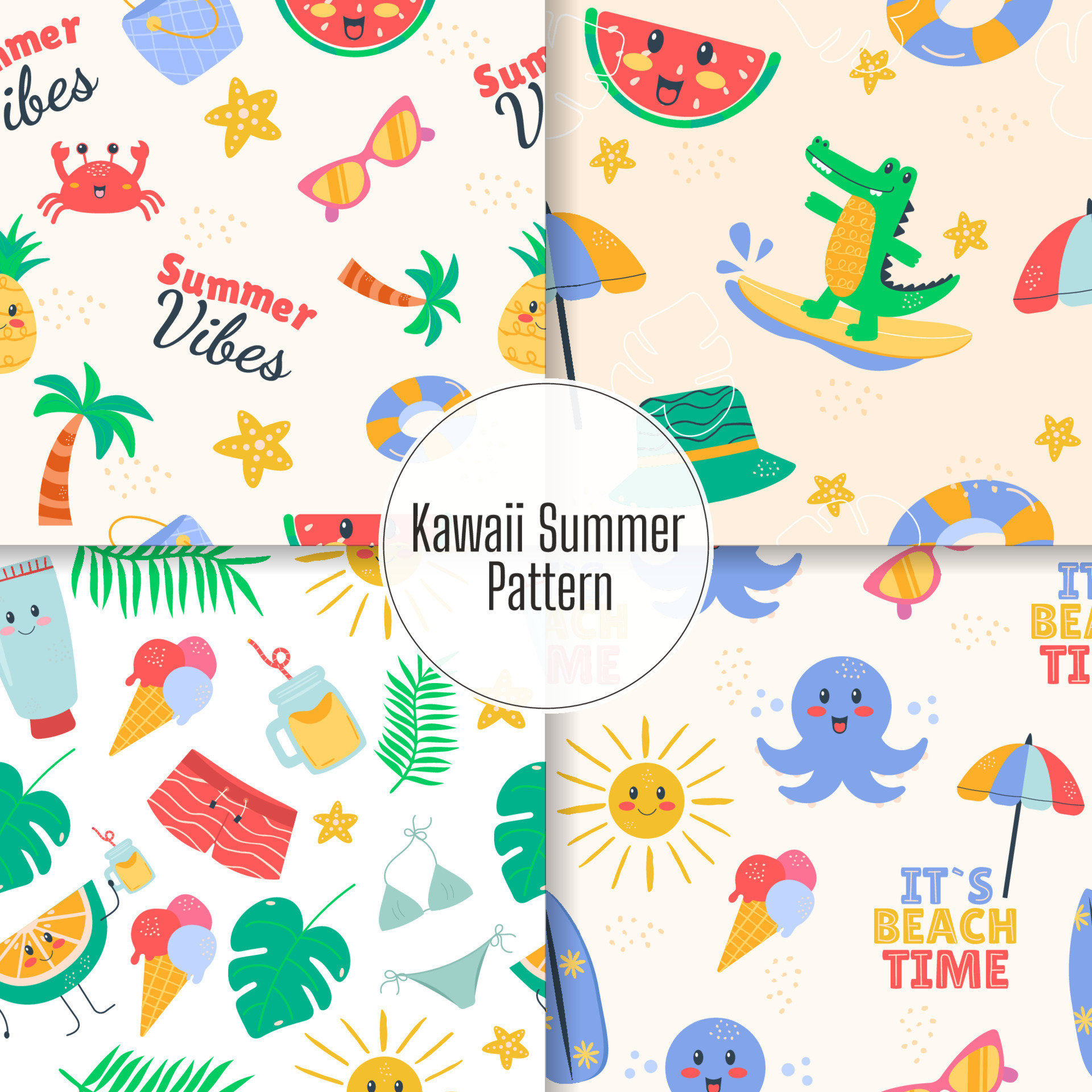 Summer pattern with kawaii animals 22054433 Vector Art at Vecteezy