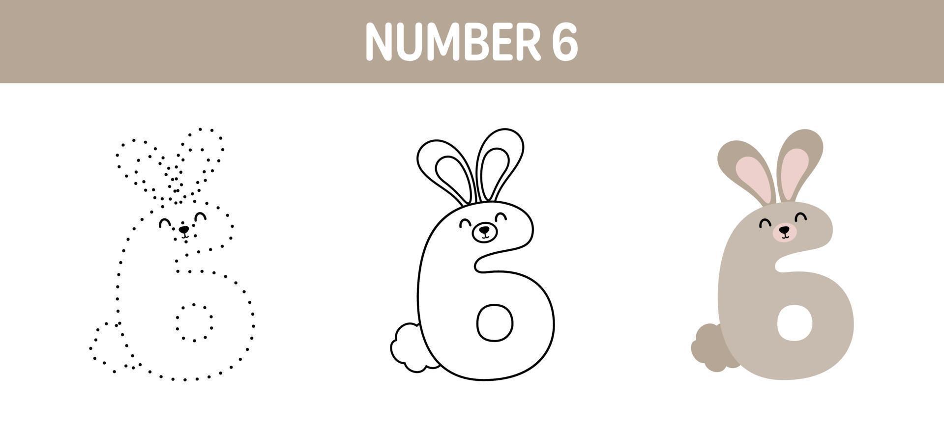 Number 6 tracing and coloring worksheet for kids vector