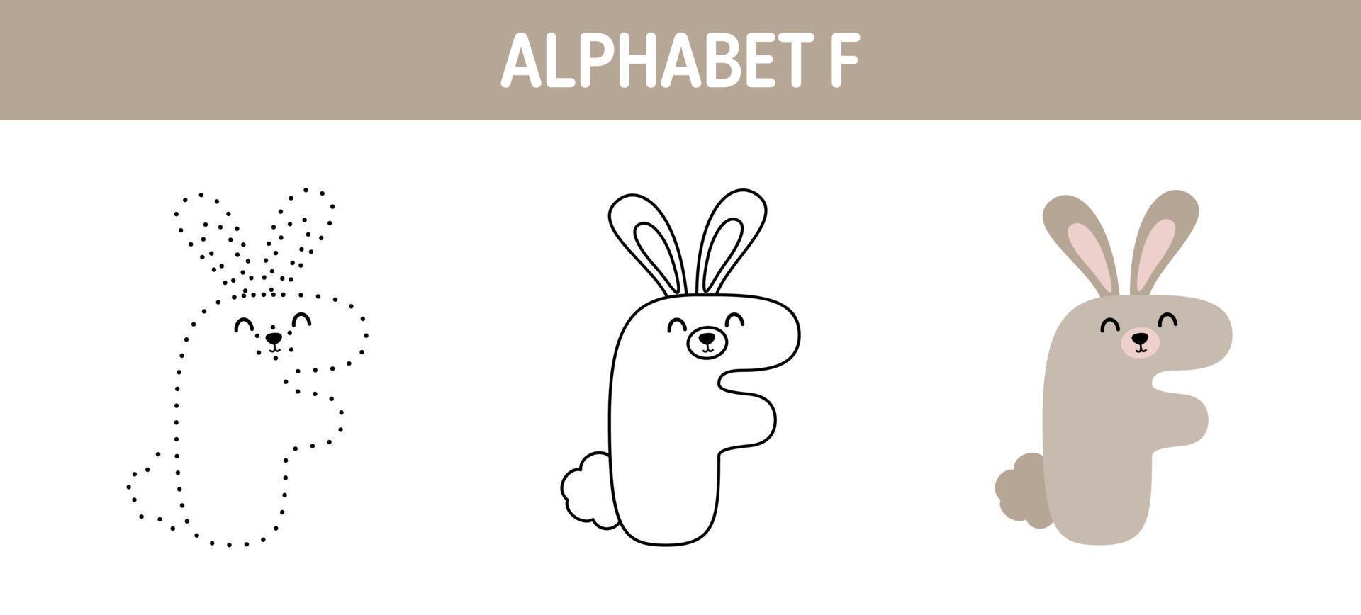 Alphabet F tracing and coloring worksheet for kids vector