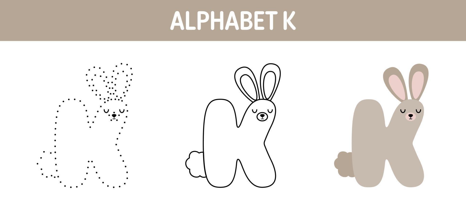 Alphabet K tracing and coloring worksheet for kids vector