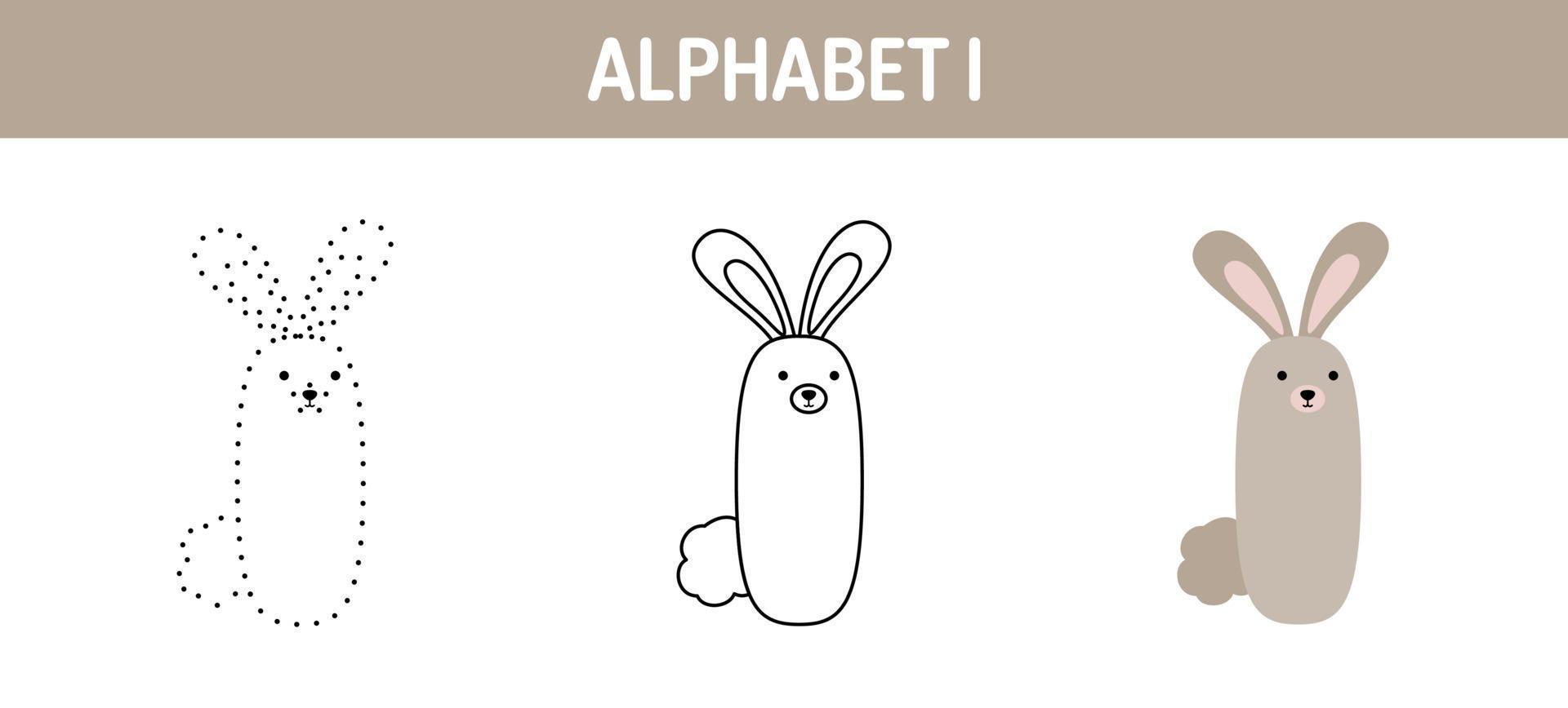 Alphabet I tracing and coloring worksheet for kids vector