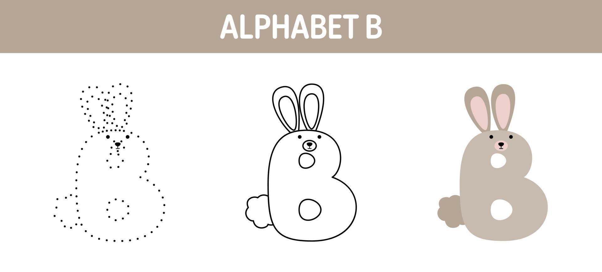 Alphabet B tracing and coloring worksheet for kids vector