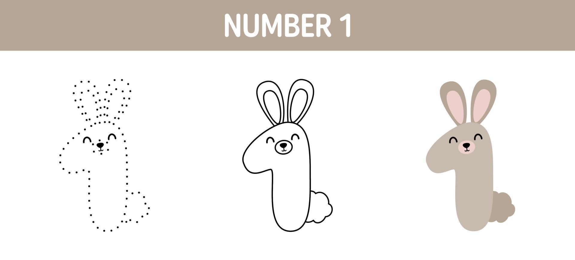 Number 1 tracing and coloring worksheet for kids vector