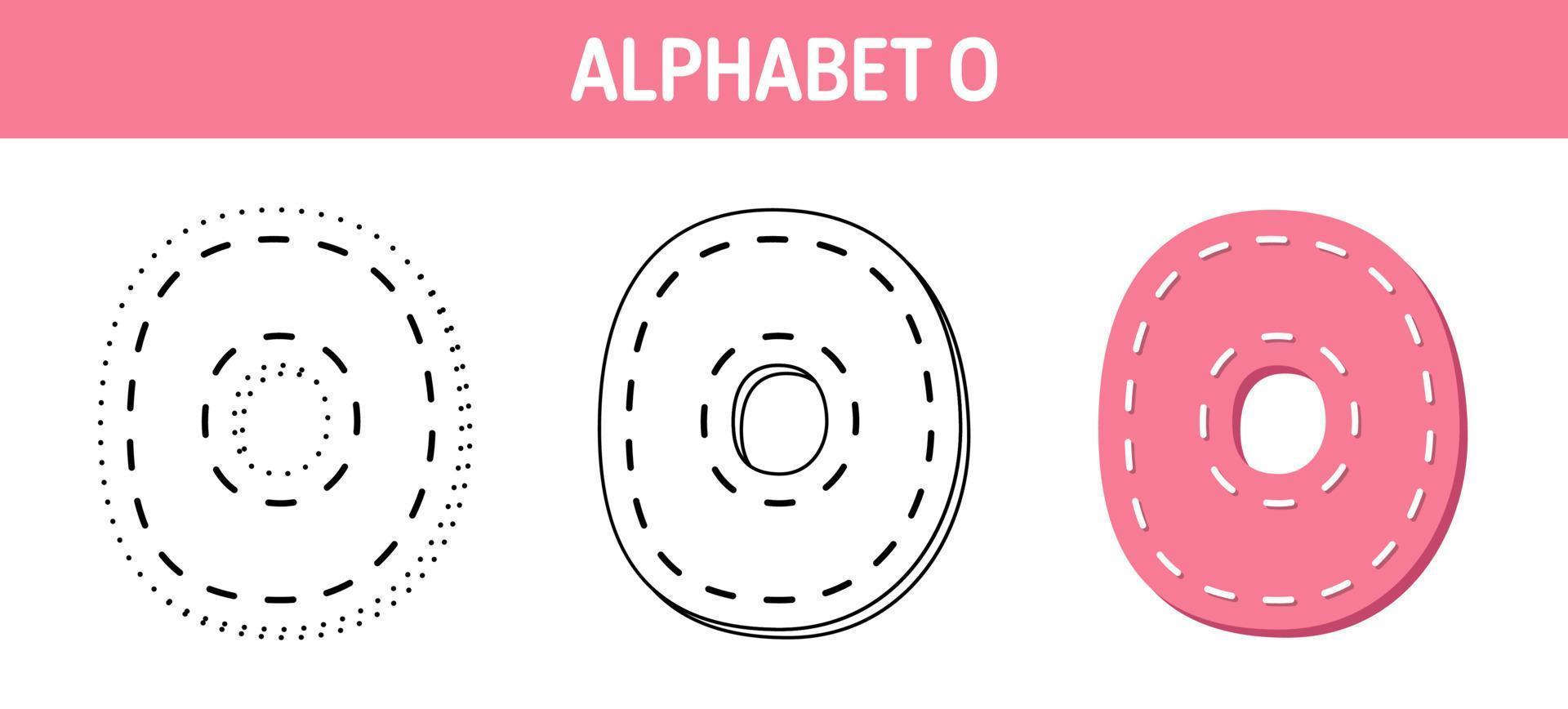 Alphabet O tracing and coloring worksheet for kids vector