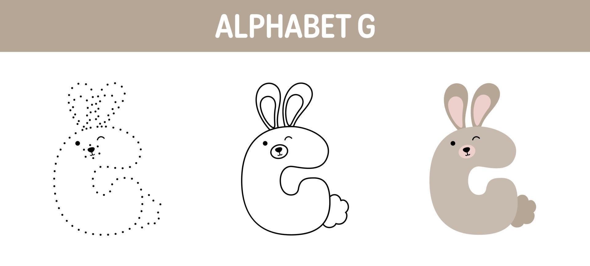 Alphabet G tracing and coloring worksheet for kids vector