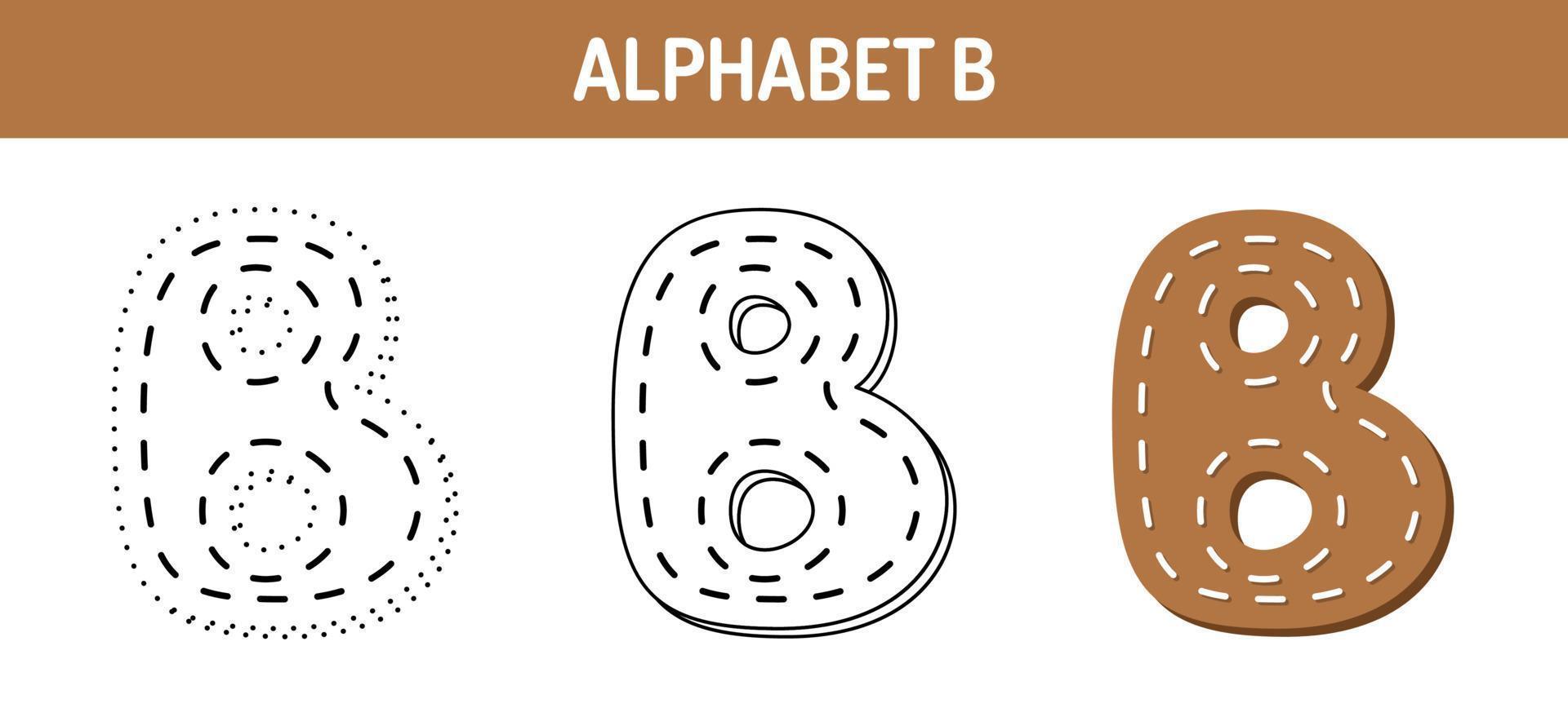 Alphabet B tracing and coloring worksheet for kids vector