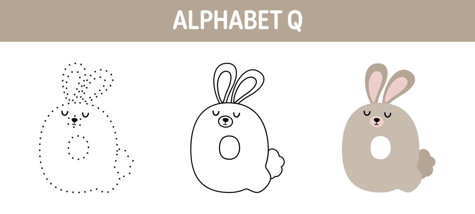 alfabeto q hoja de trabajo para rastrear y colorear para niños vector