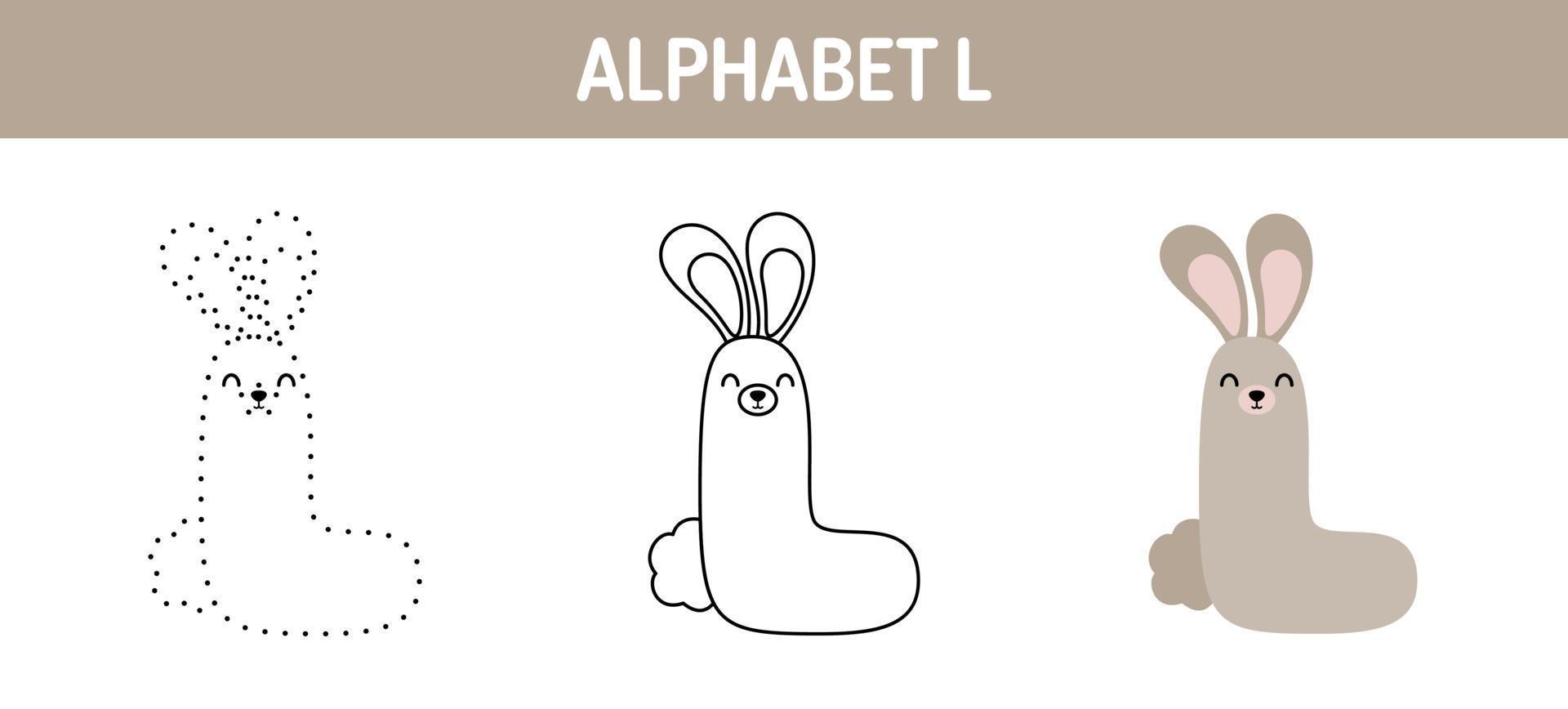 Alphabet L tracing and coloring worksheet for kids vector