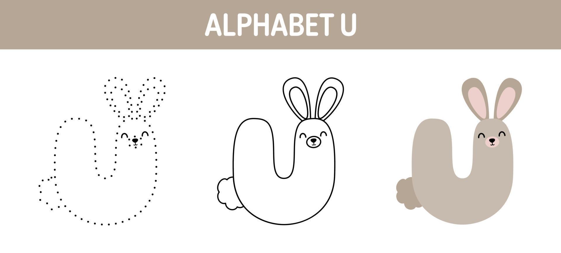 Alphabet U tracing and coloring worksheet for kids vector