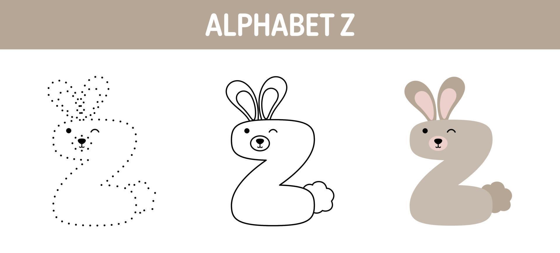 Alphabet Z tracing and coloring worksheet for kids vector