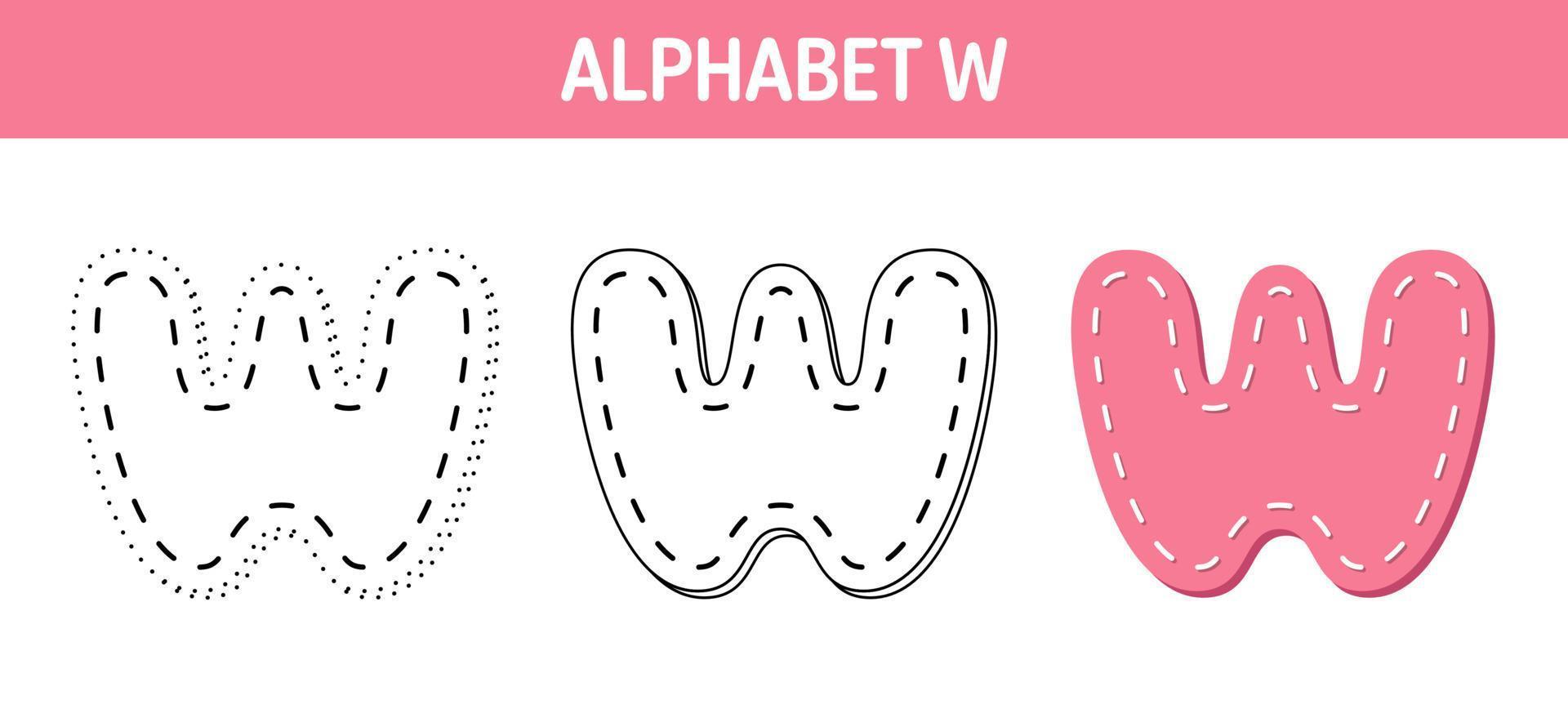 Alphabet W tracing and coloring worksheet for kids vector