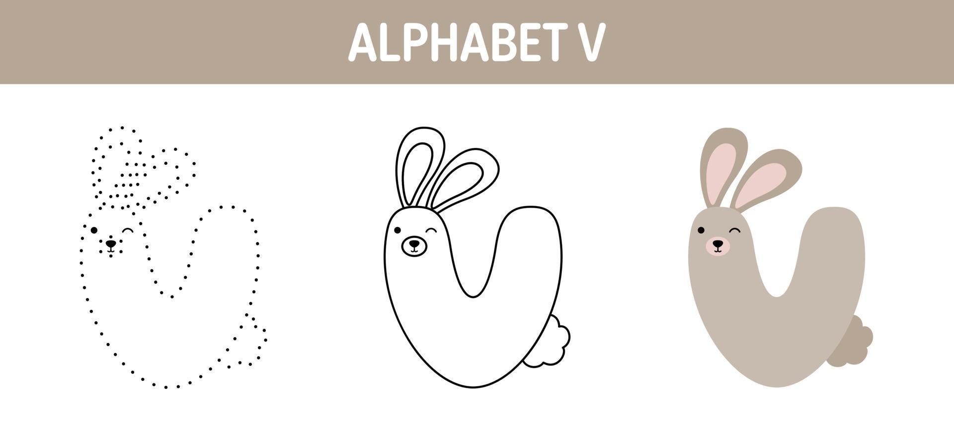 Alphabet V tracing and coloring worksheet for kids vector