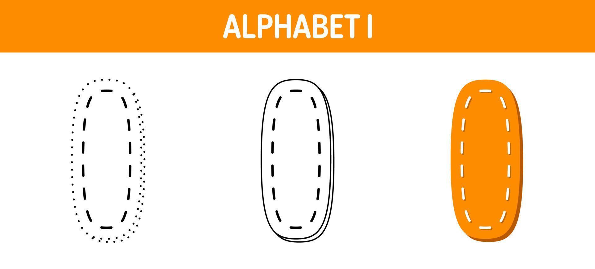 Alphabet I tracing and coloring worksheet for kids vector