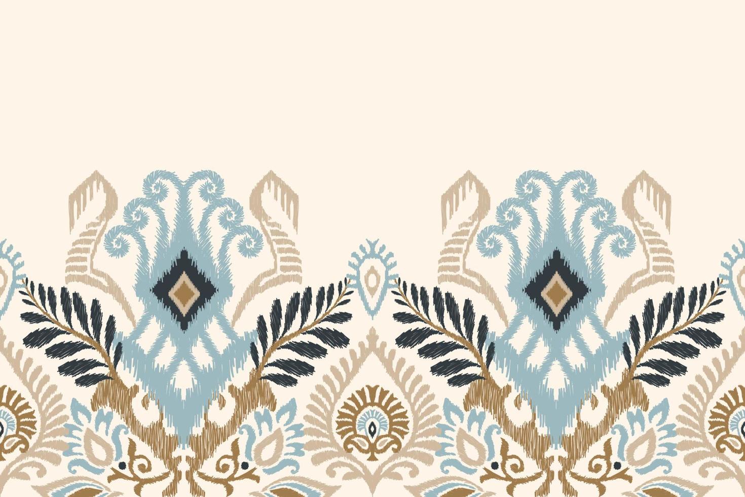 Ikat floral paisley embroidery on white background.Ikat ethnic oriental pattern traditional.Aztec style abstract vector illustration.design for texture,fabric,clothing,wrapping,decoration,scarf,sarong