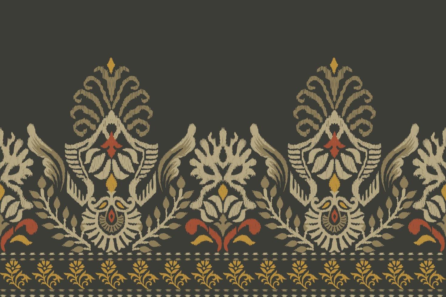 Ikat floral paisley embroidery on dark green background.Ikat ethnic oriental pattern traditional.Aztec style abstract vector illustration.design for texture,fabric,clothing,wrapping,decoration,sarong.