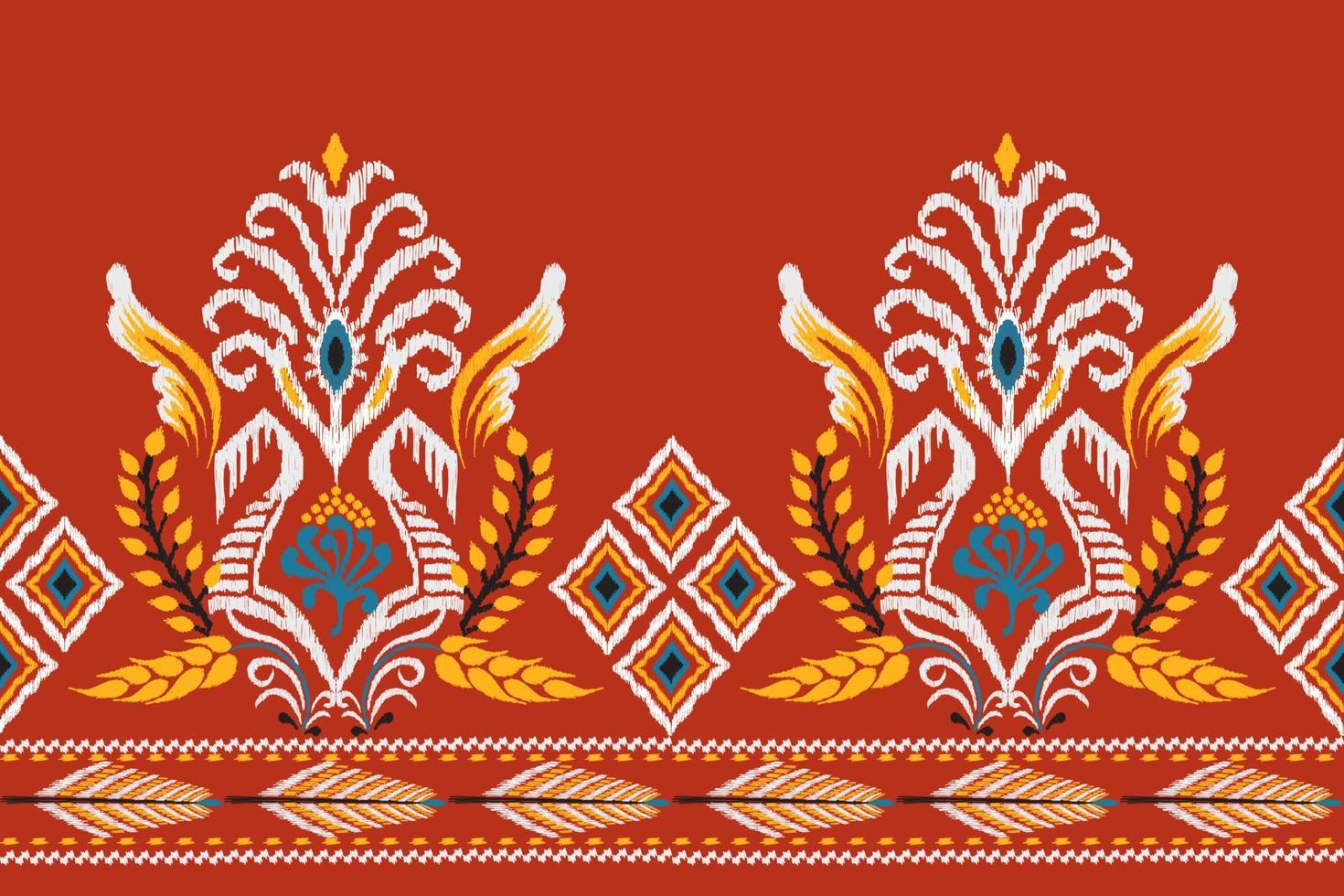 ikat floral cachemir bordado en rojo fondo.ikat étnico oriental modelo tradicional.azteca estilo resumen vector ilustración.diseño para textura ropa,ropa,envoltura,decoración,pareo.