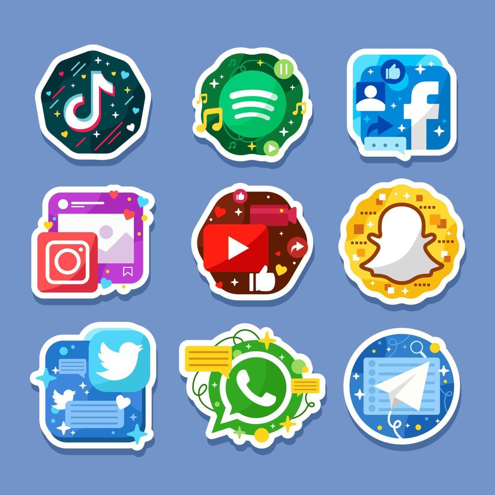 Colorful Social Media Stickers vector