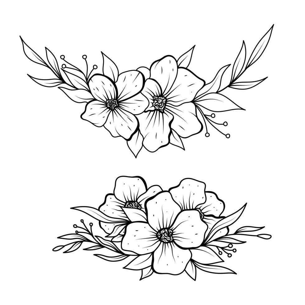 conjunto de floral bosquejo línea garabatear ilustración vector