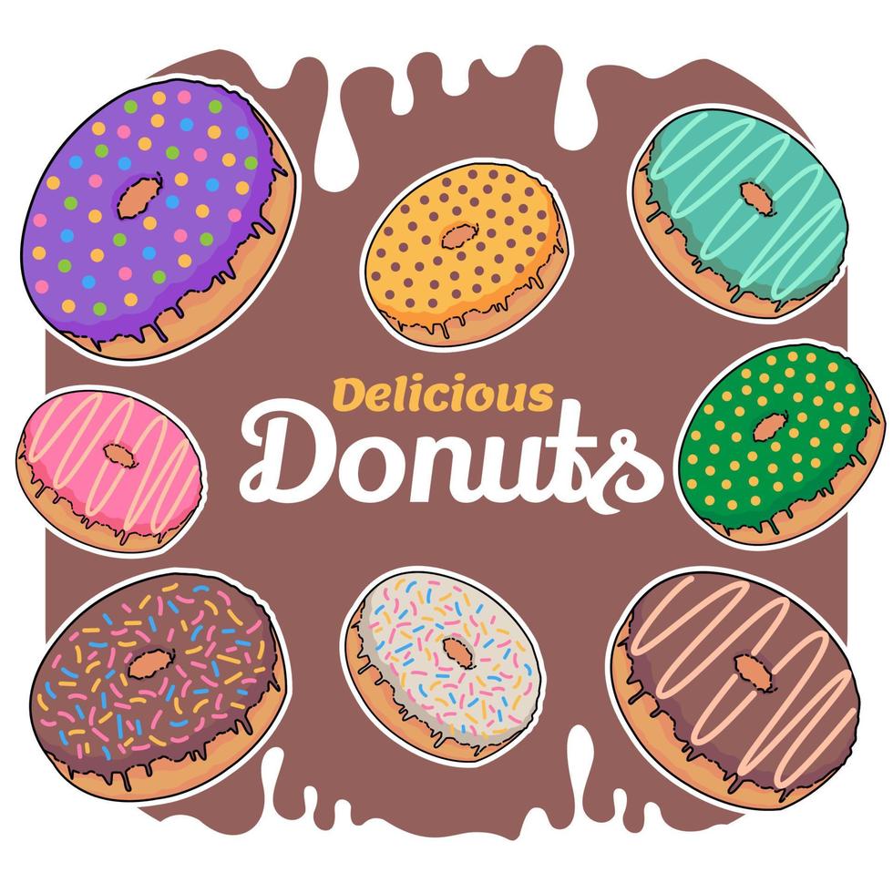 conjunto vistoso delicioso rosquillas vector