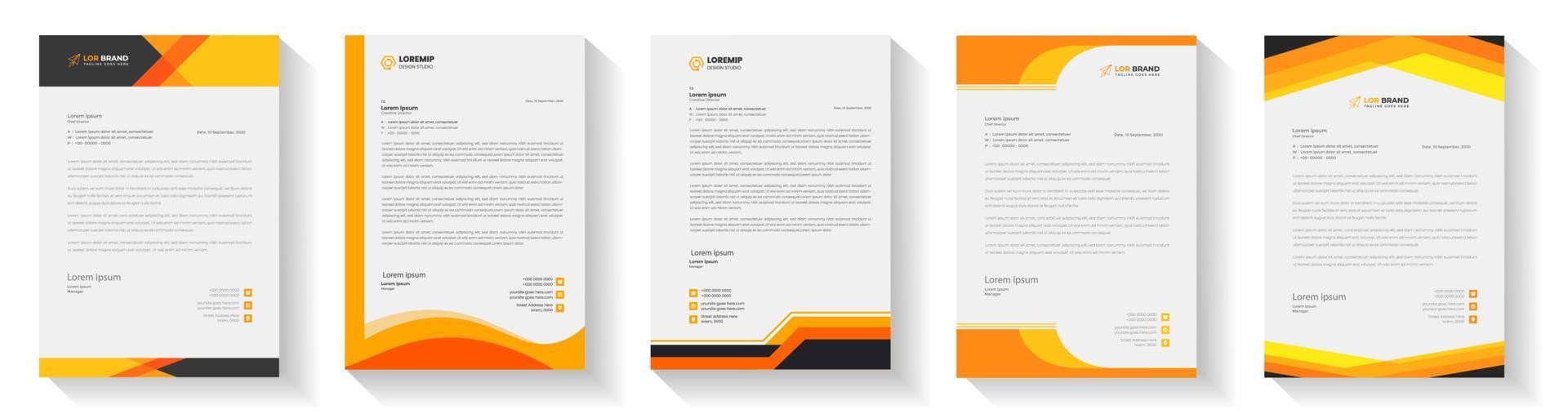 official minimal creative abstract professional newsletter corporate modern business proposal letterhead design template set with yellow color. letter head design set with orange color. vector