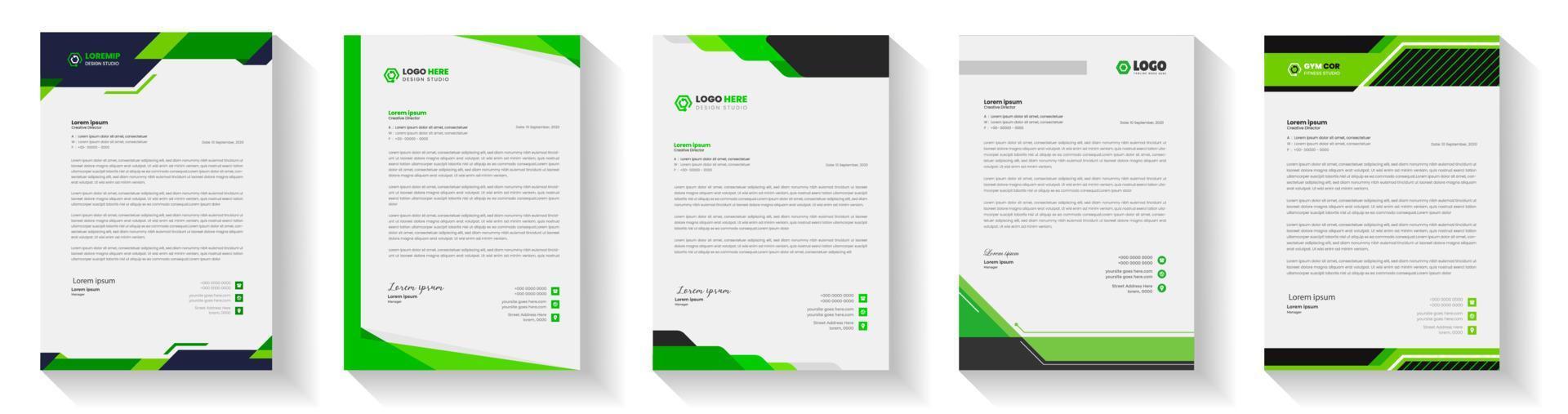 oficial mínimo creativo resumen profesional Boletin informativo corporativo moderno negocio propuesta membrete diseño modelo conjunto con verde color. letra cabeza diseño conjunto con verde color. vector