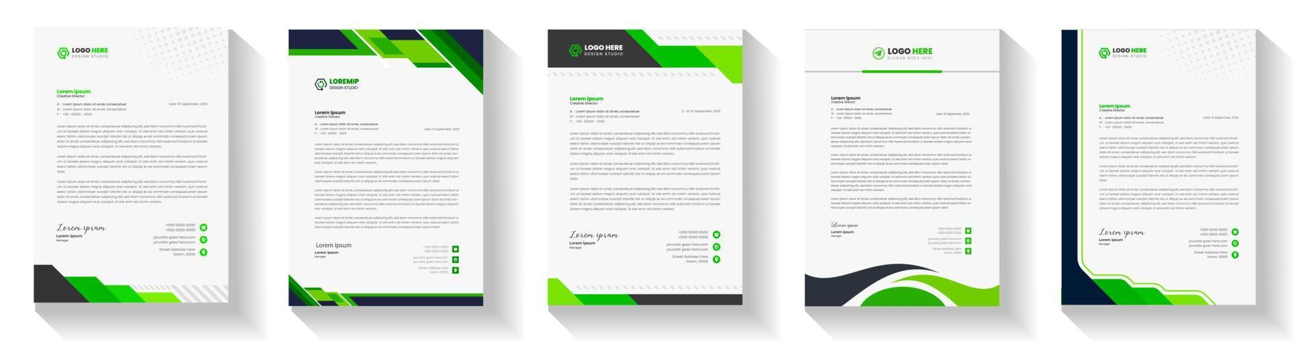 oficial mínimo creativo resumen profesional Boletin informativo corporativo moderno negocio propuesta membrete diseño modelo conjunto con verde color. letra cabeza diseño conjunto con verde color. vector