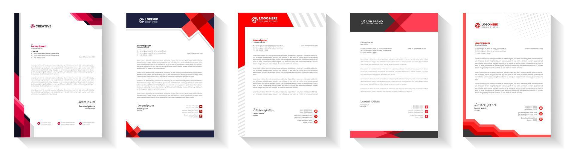 oficial mínimo creativo resumen profesional Boletin informativo corporativo moderno negocio propuesta membrete diseño modelo conjunto con rojo color. letra cabeza diseño conjunto con rojo color. vector