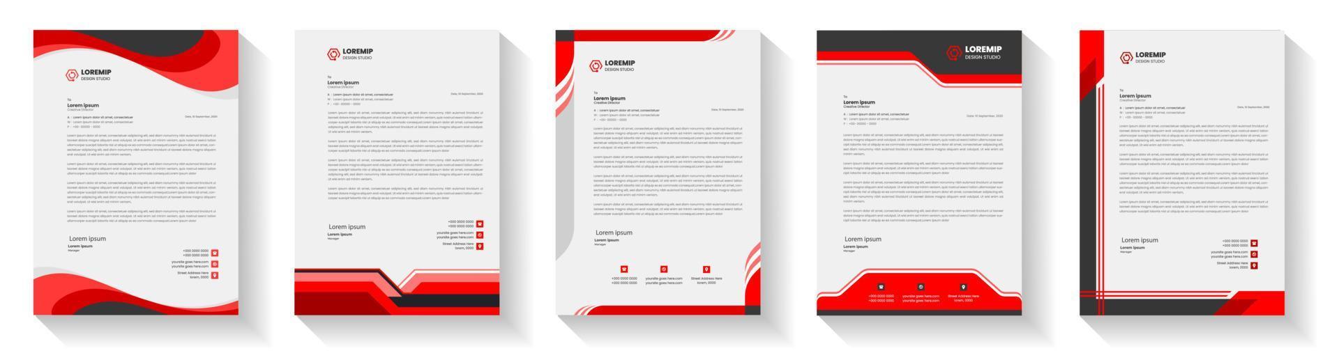 oficial mínimo creativo resumen profesional Boletin informativo corporativo moderno negocio propuesta membrete diseño modelo conjunto con rojo color. letra cabeza diseño conjunto con rojo color. vector