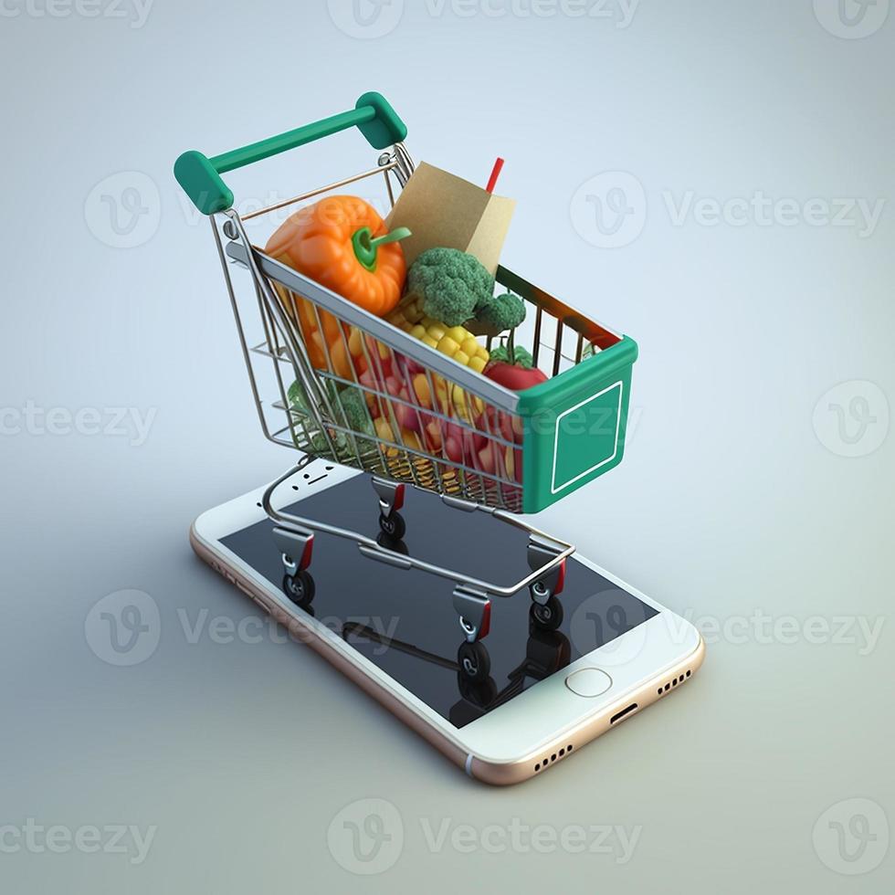 Shopping cart on mobile phone screen. AI photo