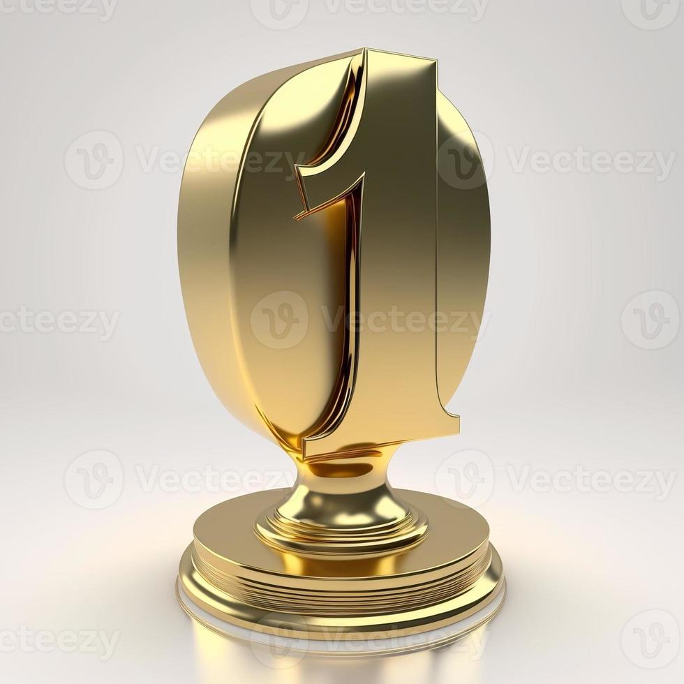 Gold trophy with number, white background. AI digital illustration photo