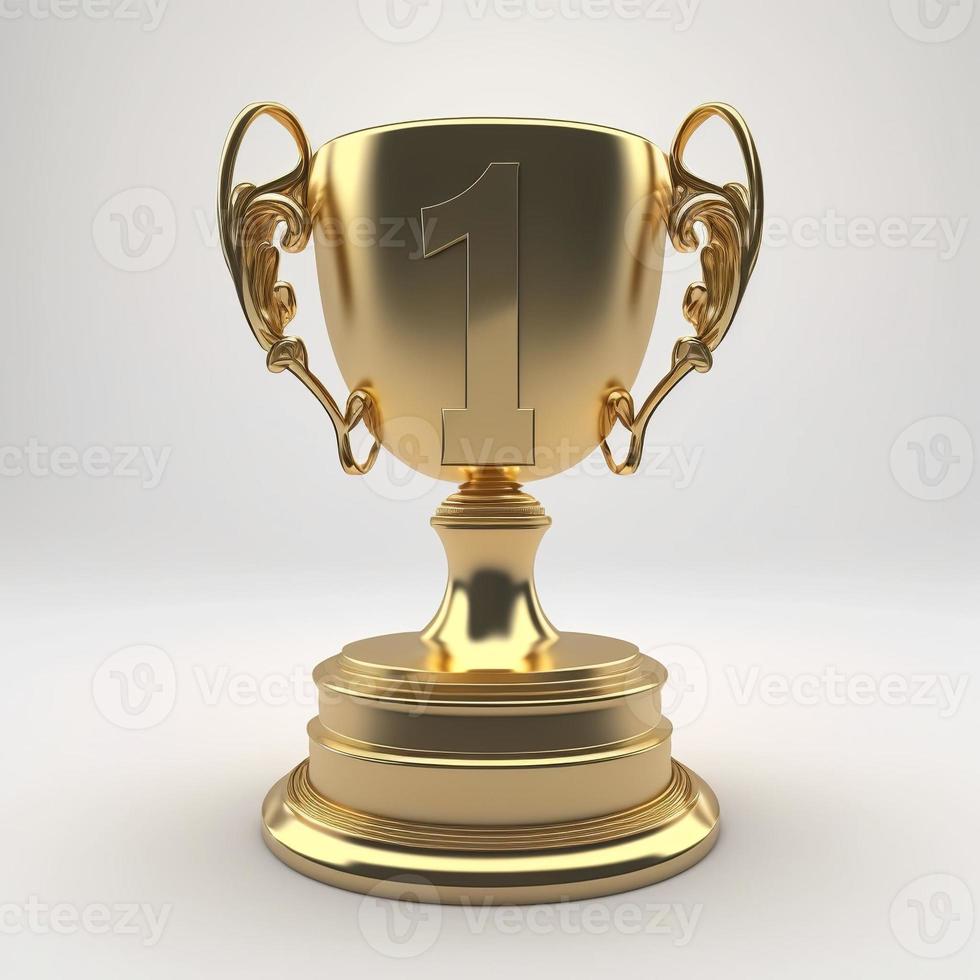 Gold trophy with number, white background. AI digital illustration photo