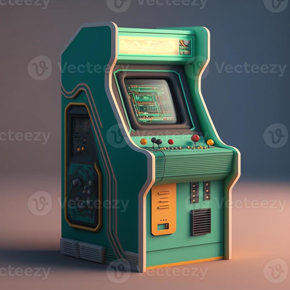 Retro arcade machine illustration, 80s, nostalgia. AI photo