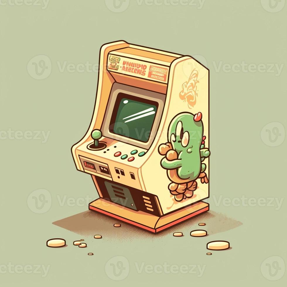 Retro arcade machine illustration, 80s, nostalgia. AI photo