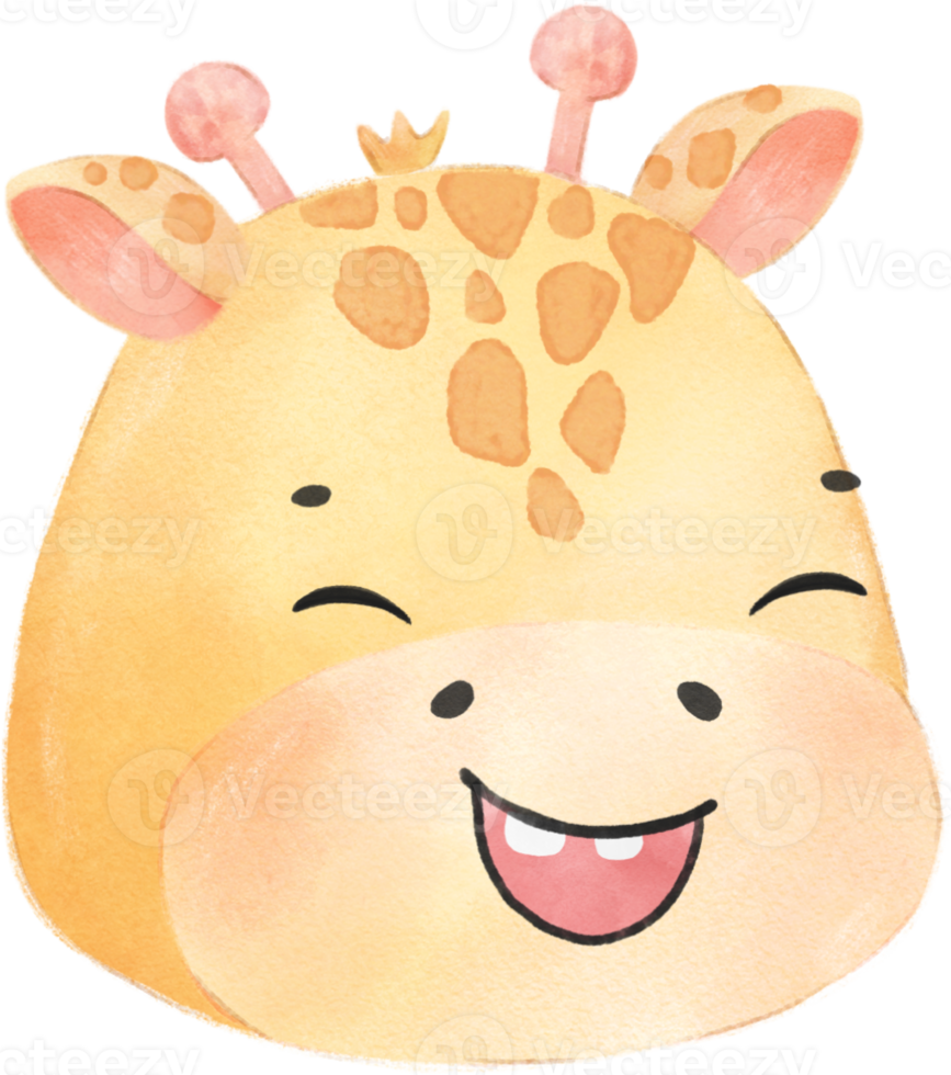 süß Aquarell Baby Giraffe Gesicht Kopf Emotion ausdrücken Kindergarten Hand gezeichnet png