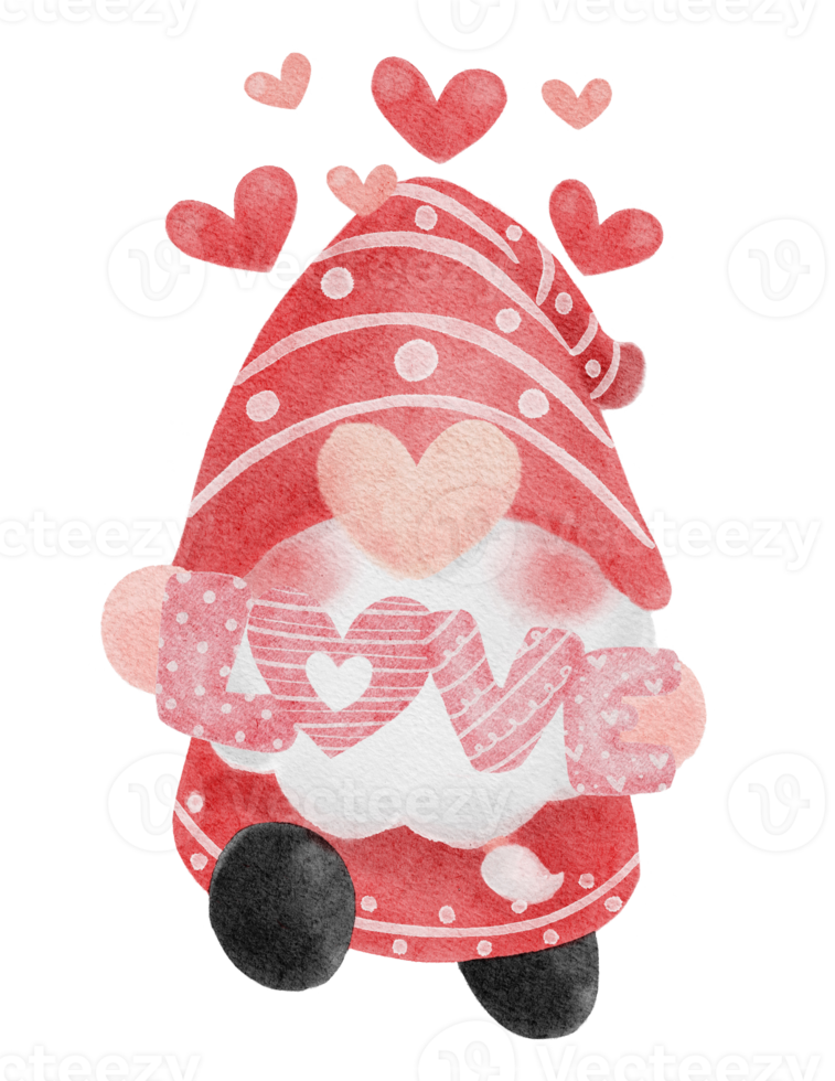 cute watercolour happy smile Valentine love gnome cartoon doodle hand drawn png