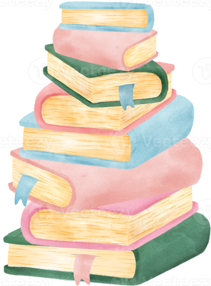 pile of cute watercolour sweet pastel modern closed book cartoon illustration png