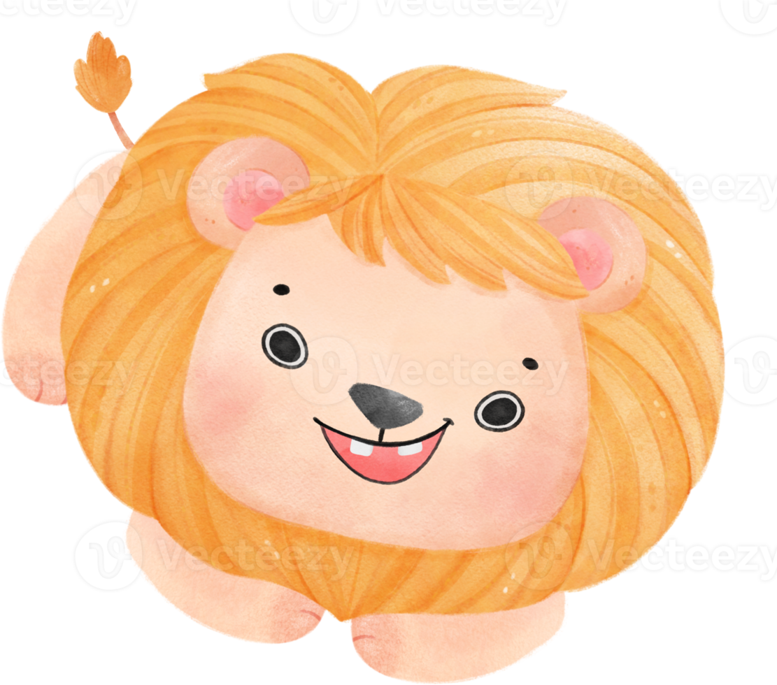cute happy baby lion kid playful innocence animal cartoon watercolour illustration png