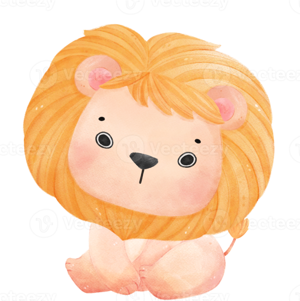 cute happy baby lion kid playful innocence animal cartoon watercolour illustration png