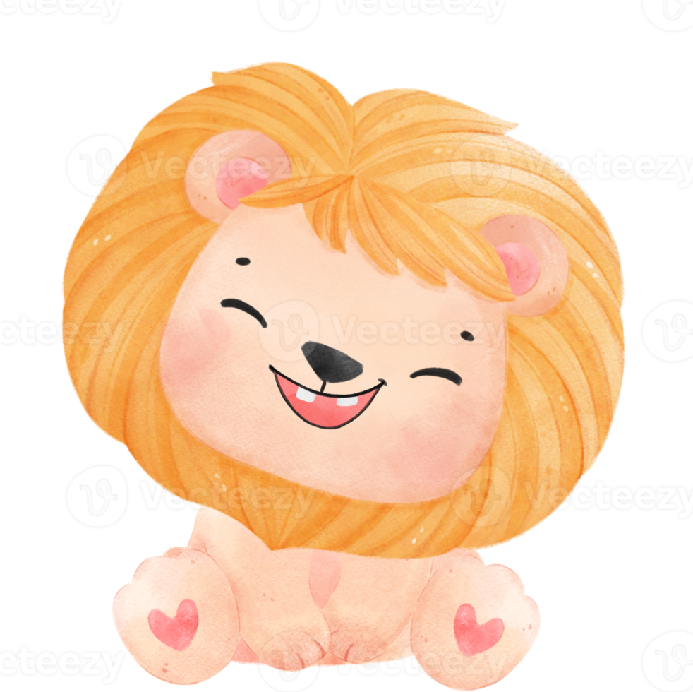 cute happy baby lion kid playful innocence animal cartoon watercolour illustration png