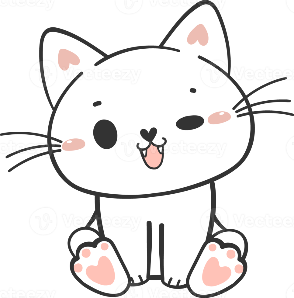 cute funny happy white kitten cat cartoon character doodle drawing png