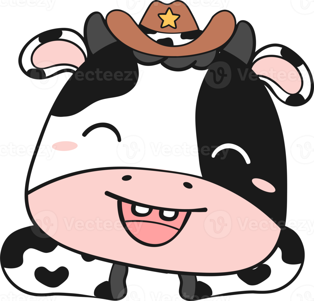 Cute happy smile baby cow face children cartoon character doodle hand drawing png