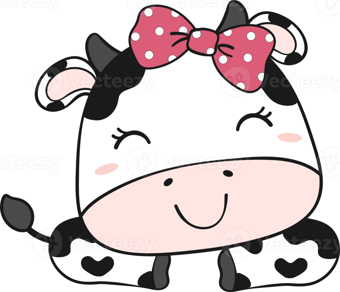 Cute happy smile baby cow face children cartoon character doodle hand drawing png