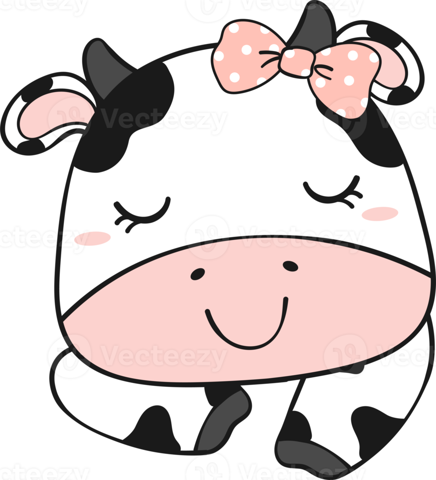 Cute happy smile baby cow face children cartoon character doodle hand drawing png